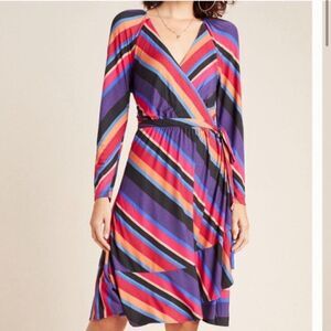 Anthropologie Maeve Striped Faux Wrap Dress XS